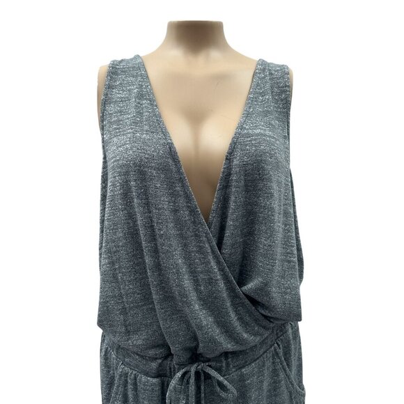 Aerie Grey Draped Wrap V-Neck Sleeveless Knit Jumpsuit Drawstring Waist Gray Wom - Picture 11 of 11